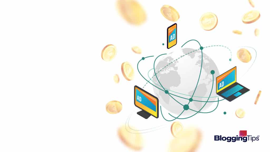 vector graphic showing an illustration of an ad network making a website owner money