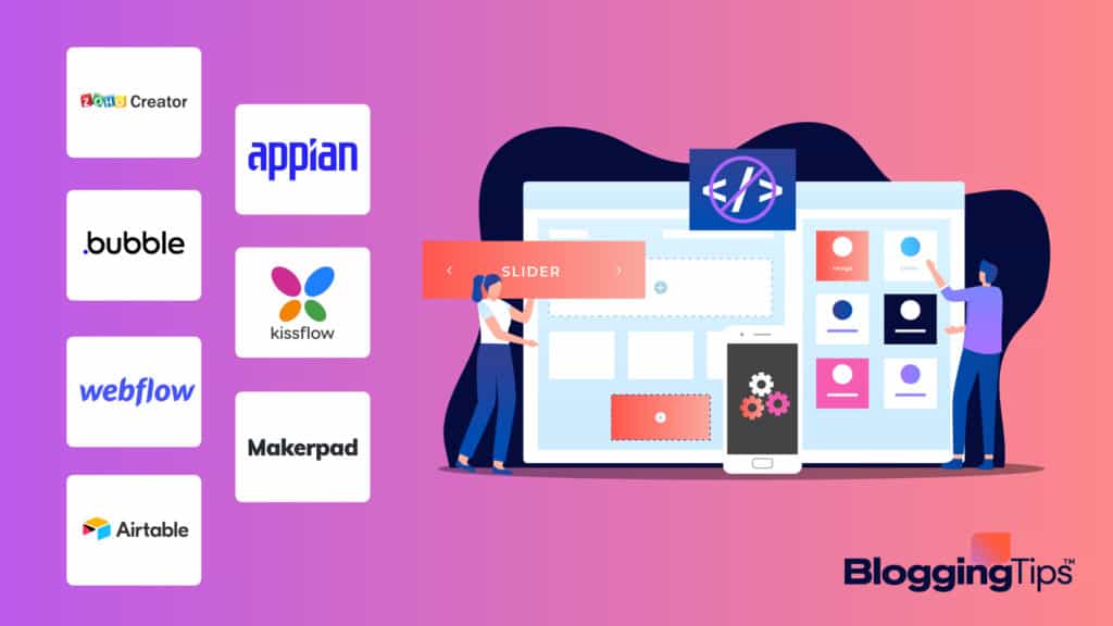 vector graphic showing a graphic of the best no code platoforms with the logos of those companies next to the graphic