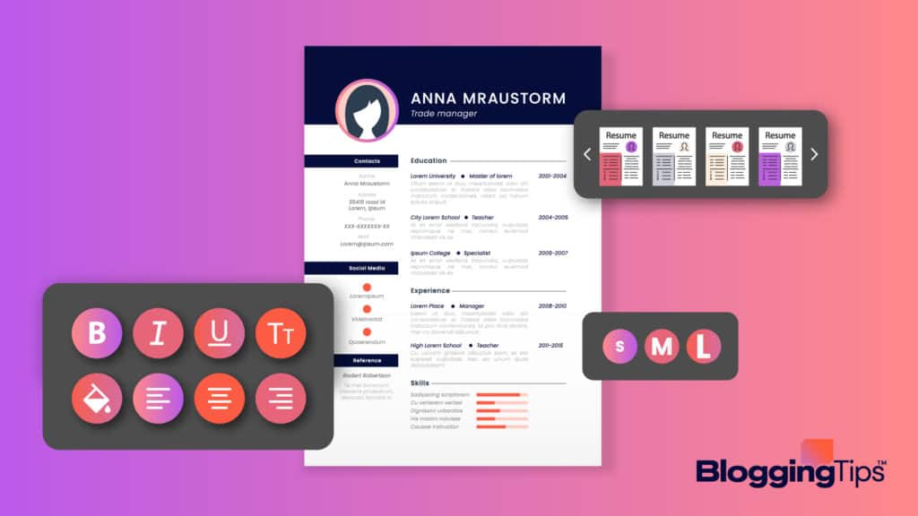 vector graphic showing an illustration of the best resume builders and the elements a good resume should contain