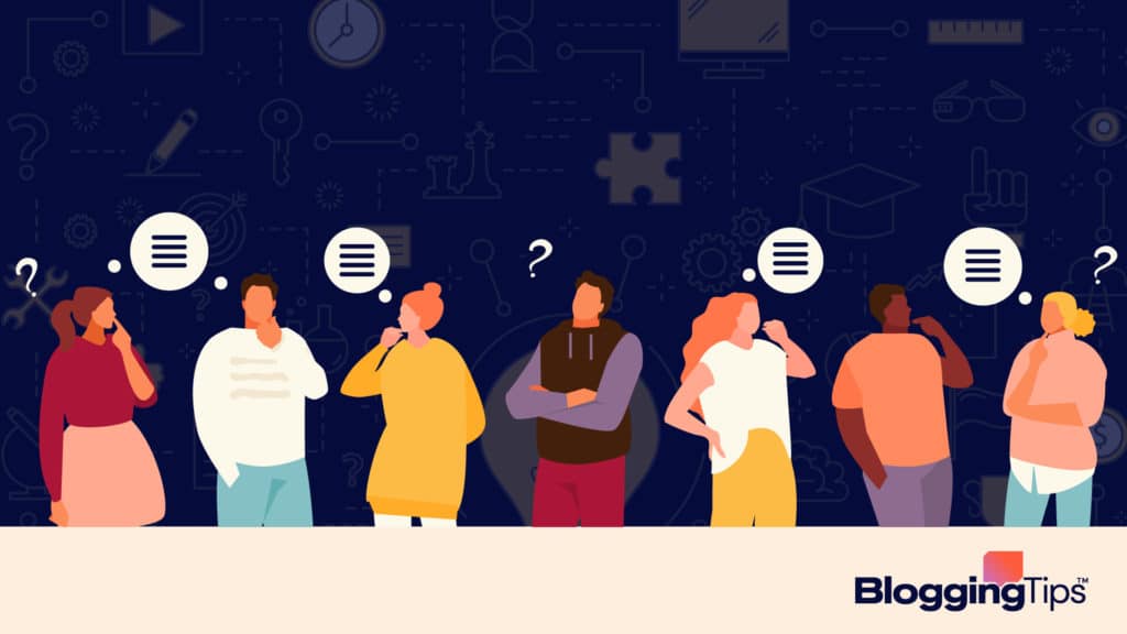 vector graphic showing an illustration of people thinking about blog name generators