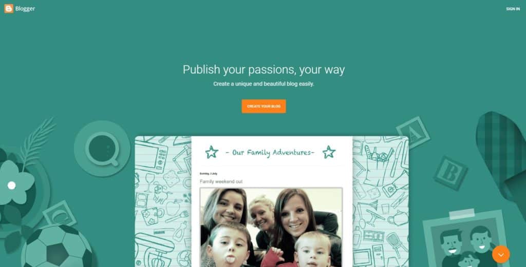 screenshot of the blogger homepage