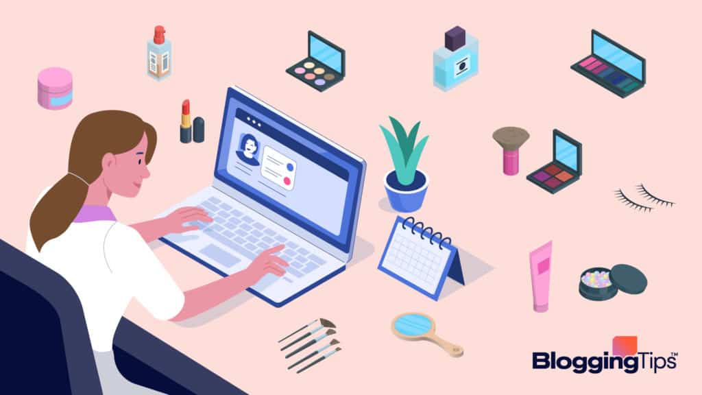 vector graphic showing a woman blogging at a computer