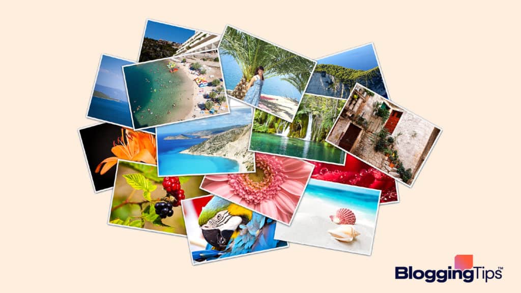 vector illustration showing a collection of cheap stock photos arranged on top of one another