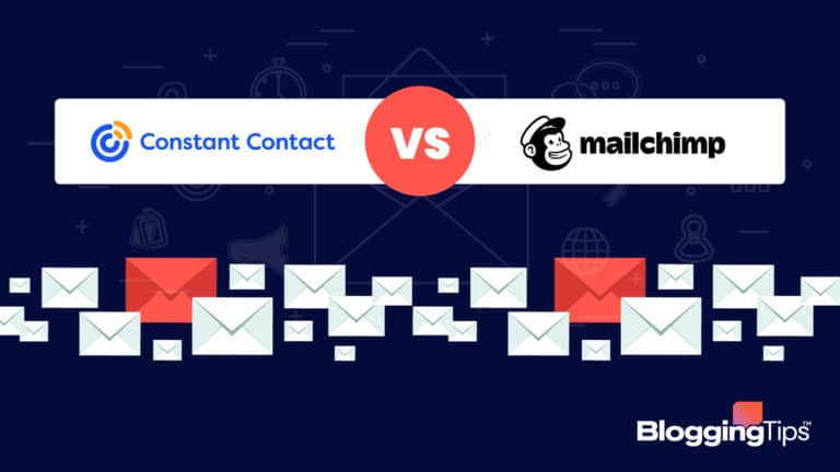vector graphic showing an illustration of constant contact vs mailchimp - each company's logo side by side