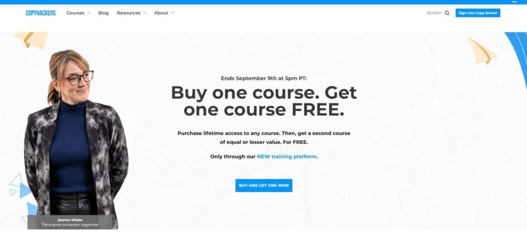 screenshot of the copyhackers homepage
