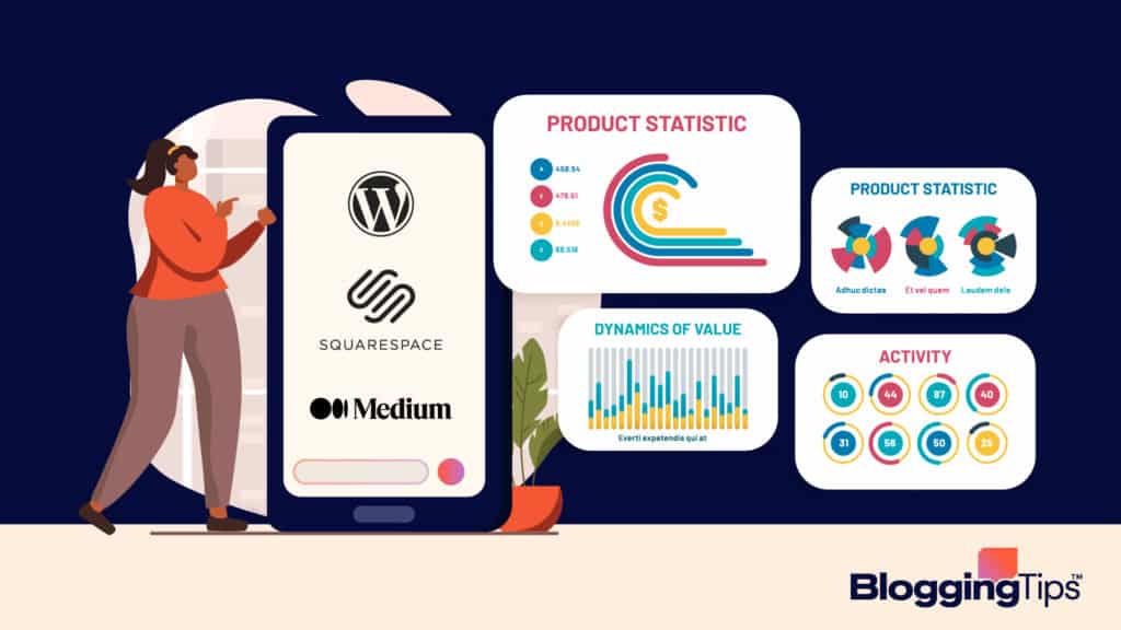 vector illustration showing facts about blogging on a computer screen