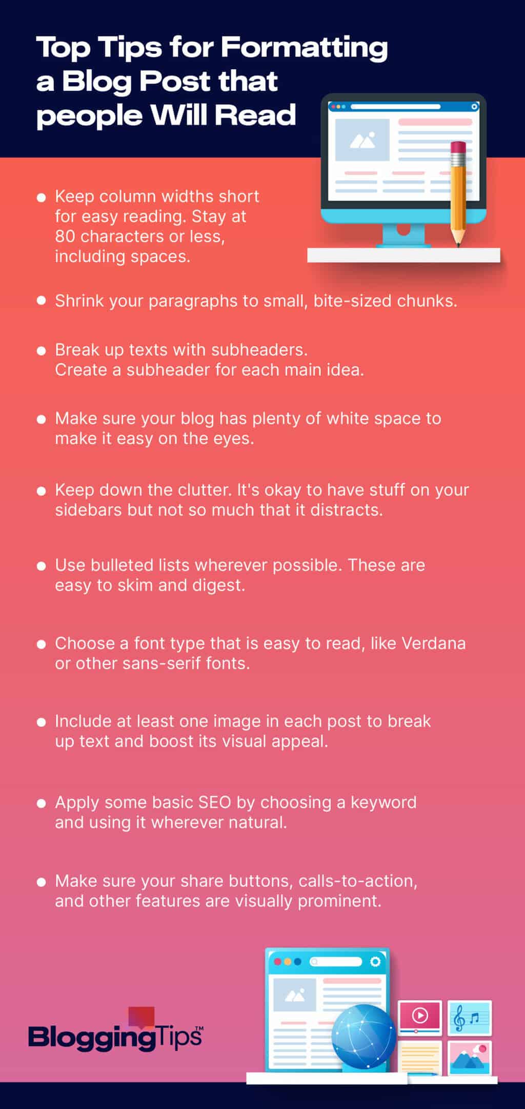 infographic on bloggingtips about how to format blog content