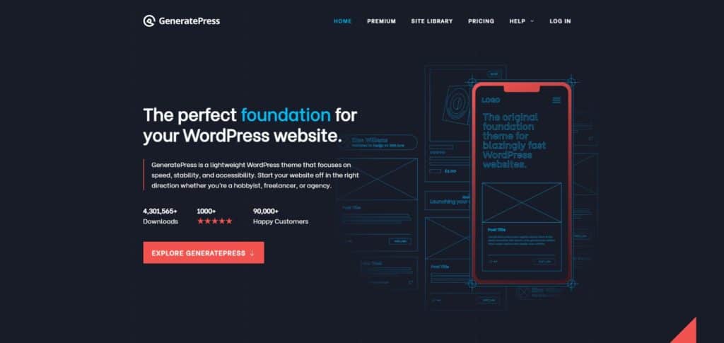 screenshot of the generatepress homepage