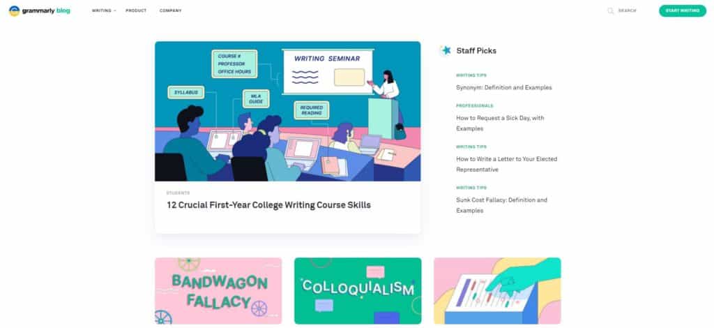 screenshot of the grammarly homepage