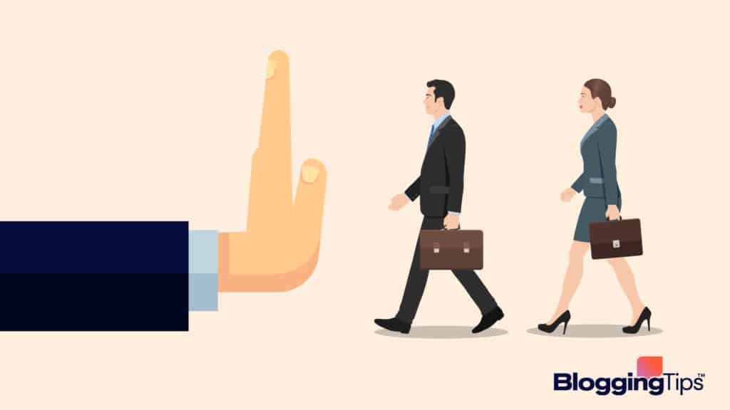 vector illustration showing a hand stopping people from walking to illustrate how to deal with rejection as a blogger