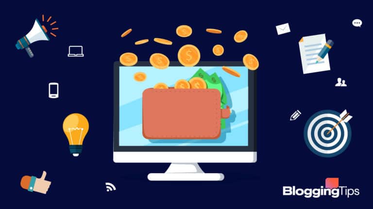 vector graphic showing miscellaneous elements of how to monetize a blog