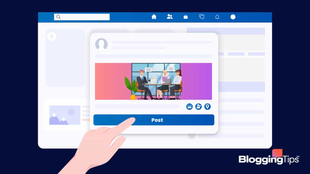 vector graphic showing an illustration of how to tag a business on facebook