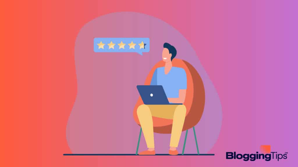 image showing a man sitting at a computer and writing a review - for how to write a review post on bloggingtips.com
