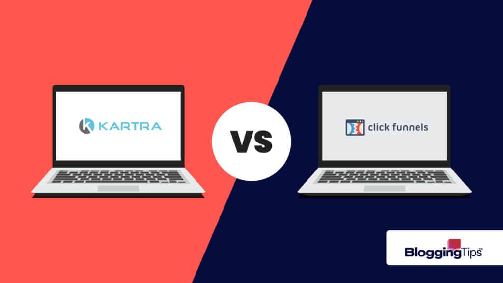 vector graphic showing a kartra logo and a clickfunnels logo to highlight the similarities and differences between kartra vs clickfunnels