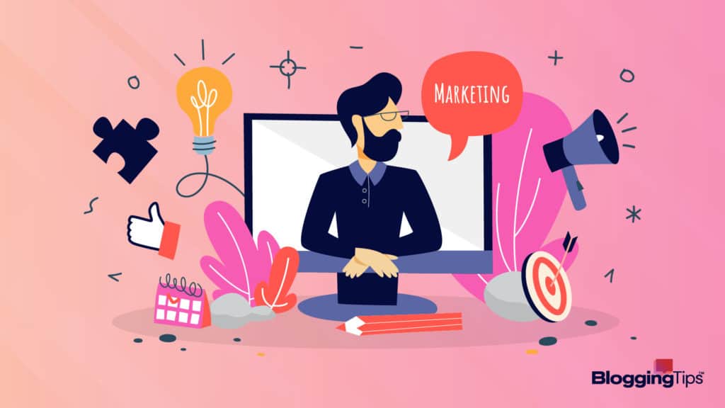 vector graphic showing an illustration that includes elements of marketing services of all types
