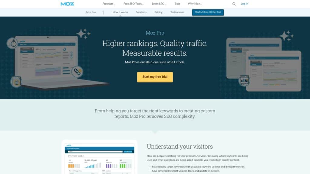 screenshot of the moz pro homepage