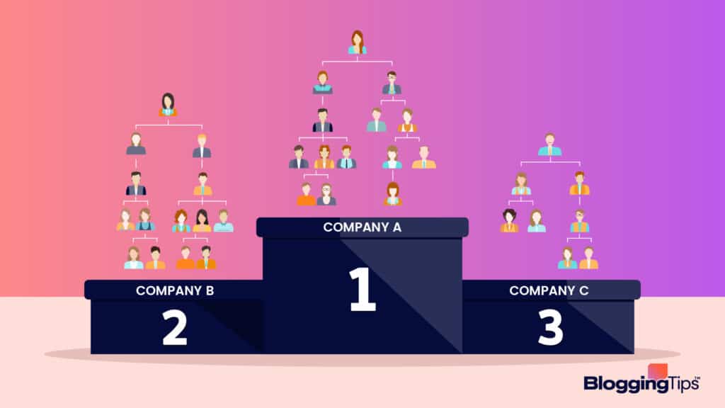 vector graphic showing a podium of network marketing top company illustration