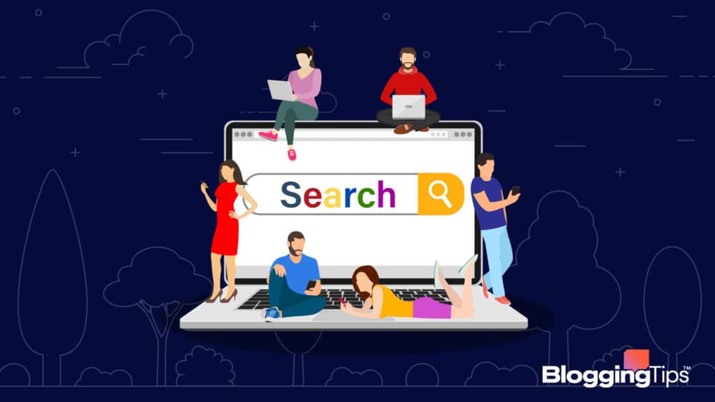 vector graphic showing a handful of people sitting on a laptop that is displaying permalinks on the screen