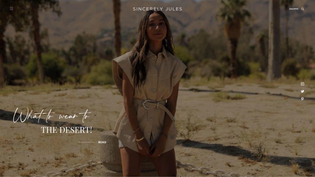 screenshot of the sincerelyjules blog design