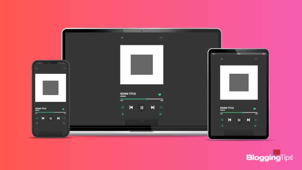 veector graphic showing a spotify ad within a spotify playlist on multiple devices