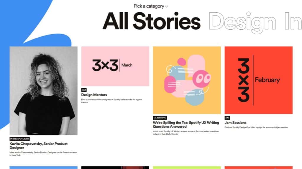 screenshot showing the spotify blog design