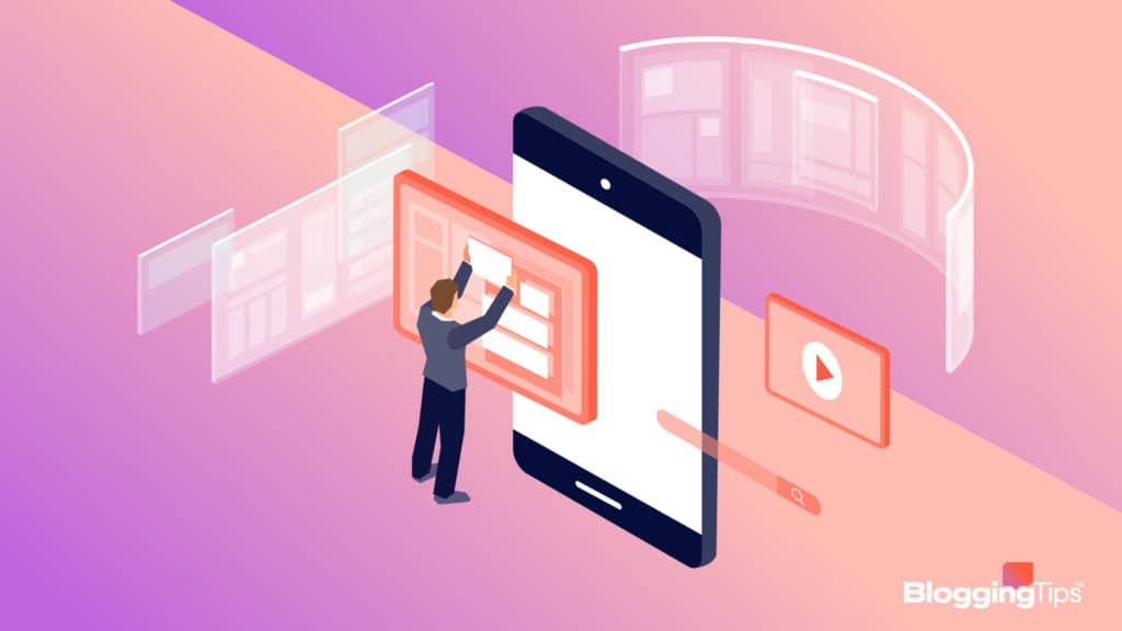 vector graphic that shows a man in front of a computer screen interacting with with screen to indicate user engagement