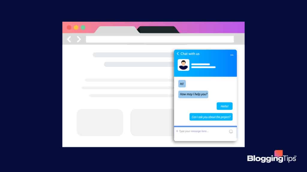 vector graphic showing an example of website live chat software on a browser screen
