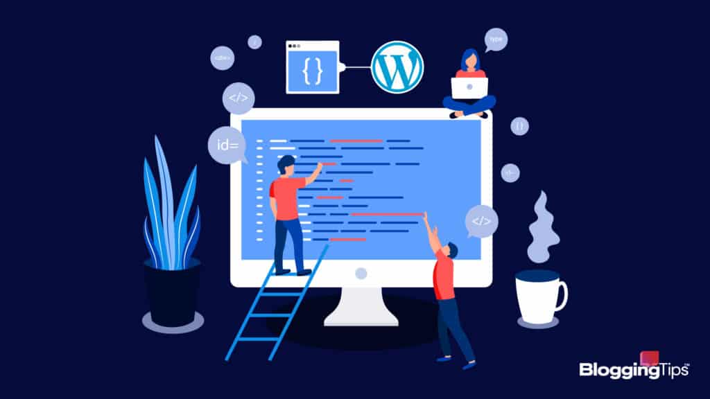 vector graphic showing a person assembling a plugin on a wordpress site - header image for what are plugins post