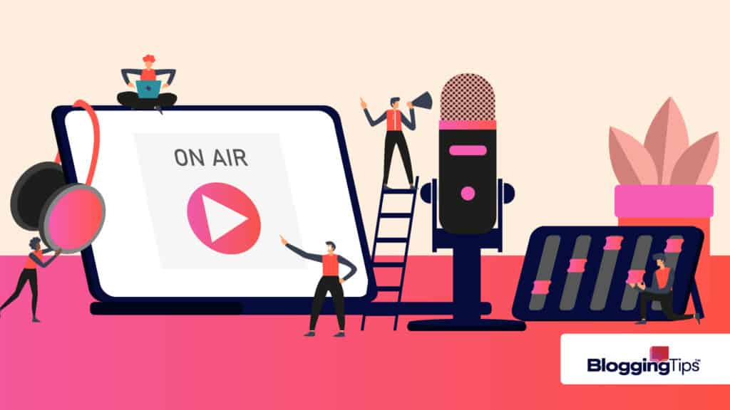 vector graphic showing everything that somebody thinking "what do I need to start a podcast" needs to start one
