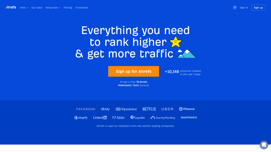 screenshot of the ahrefs homepage