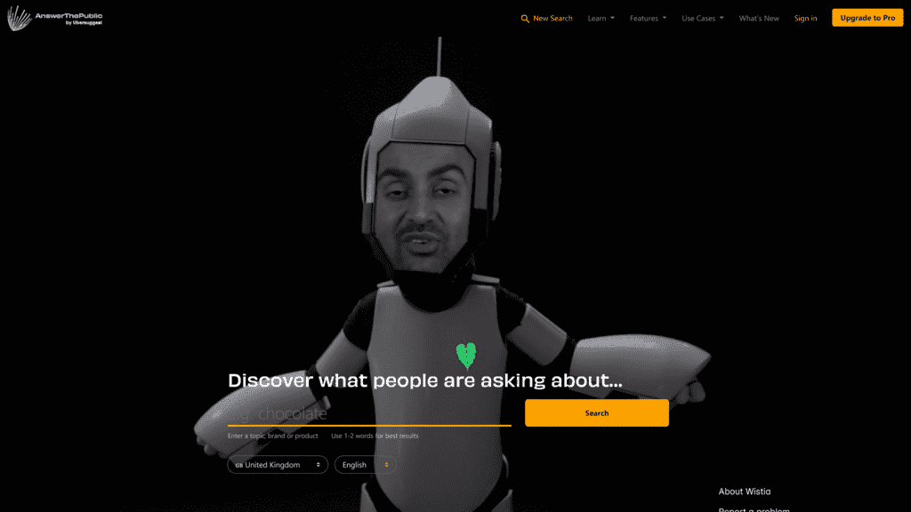 screenshot of the answerthepublic homepage