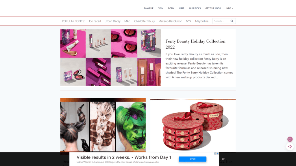 screenshot of the beauty with hollie homepage