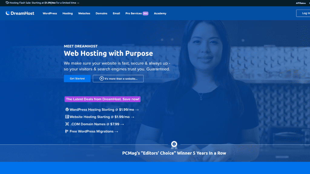 screenshot of the dreamhost homepage