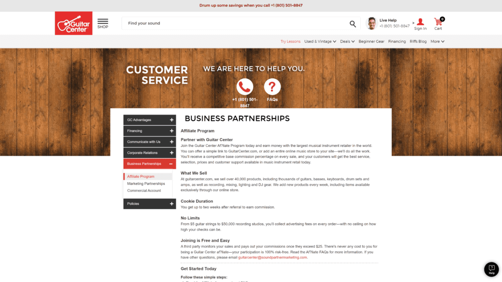 screenshot of the guitarcenter homepage