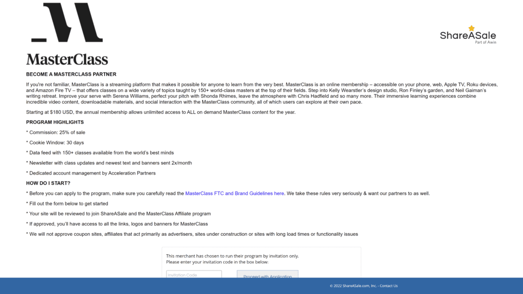 screenshot of the Master-class homepage