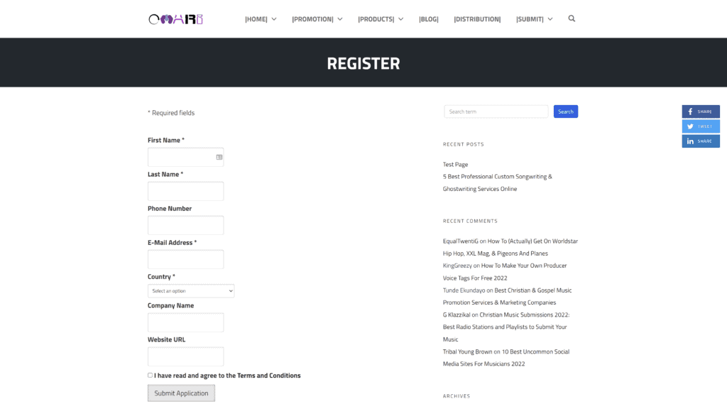 screenshot of the omarimc homepage