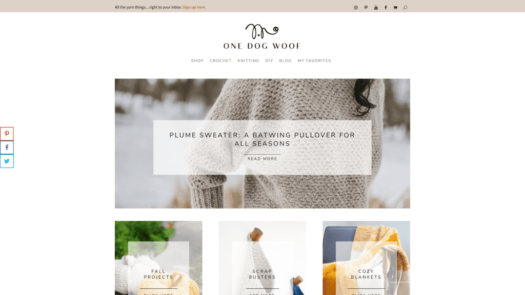 screenshot of the one-dog woof homepage