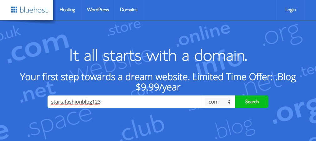 How to Start a Fashion Blog In 7 Easy Steps - Bluehost domain search