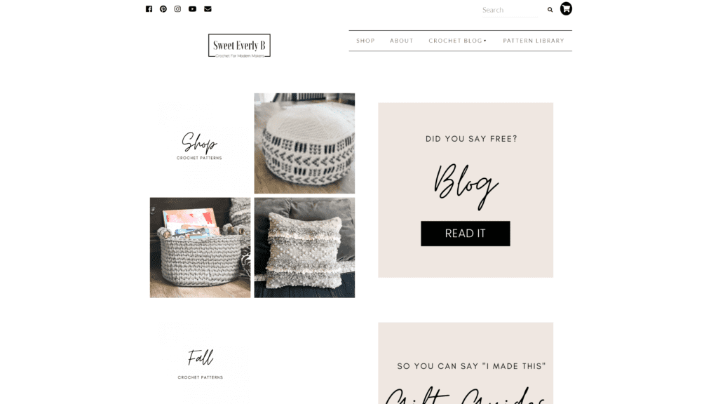 screenshot of the sweet everly b homepage