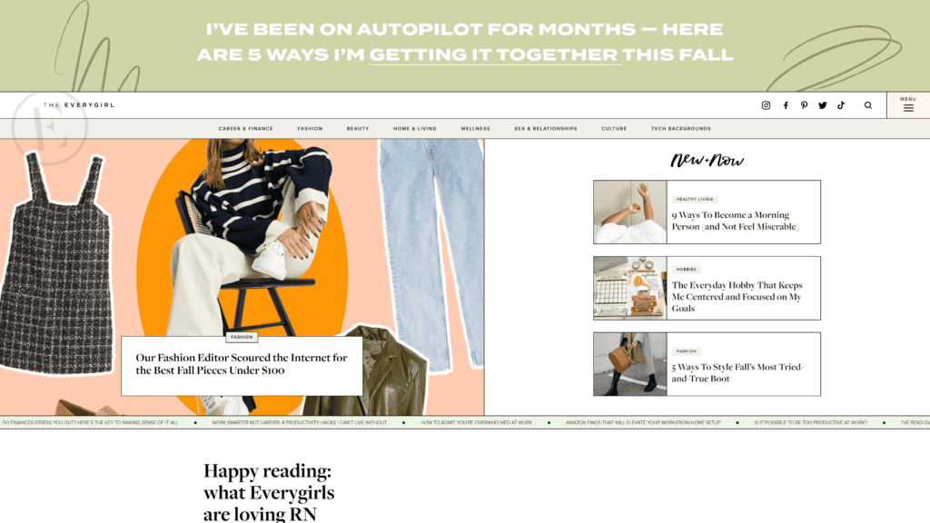 screenshot of the everygirl homepage