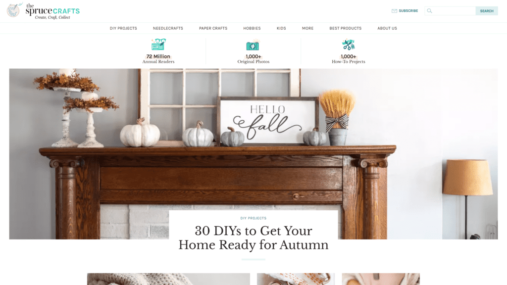 screenshot of the spruce crafts homepage