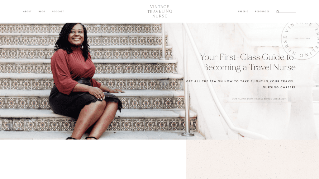 screenshot of the vintage-travelling-nurse homepage